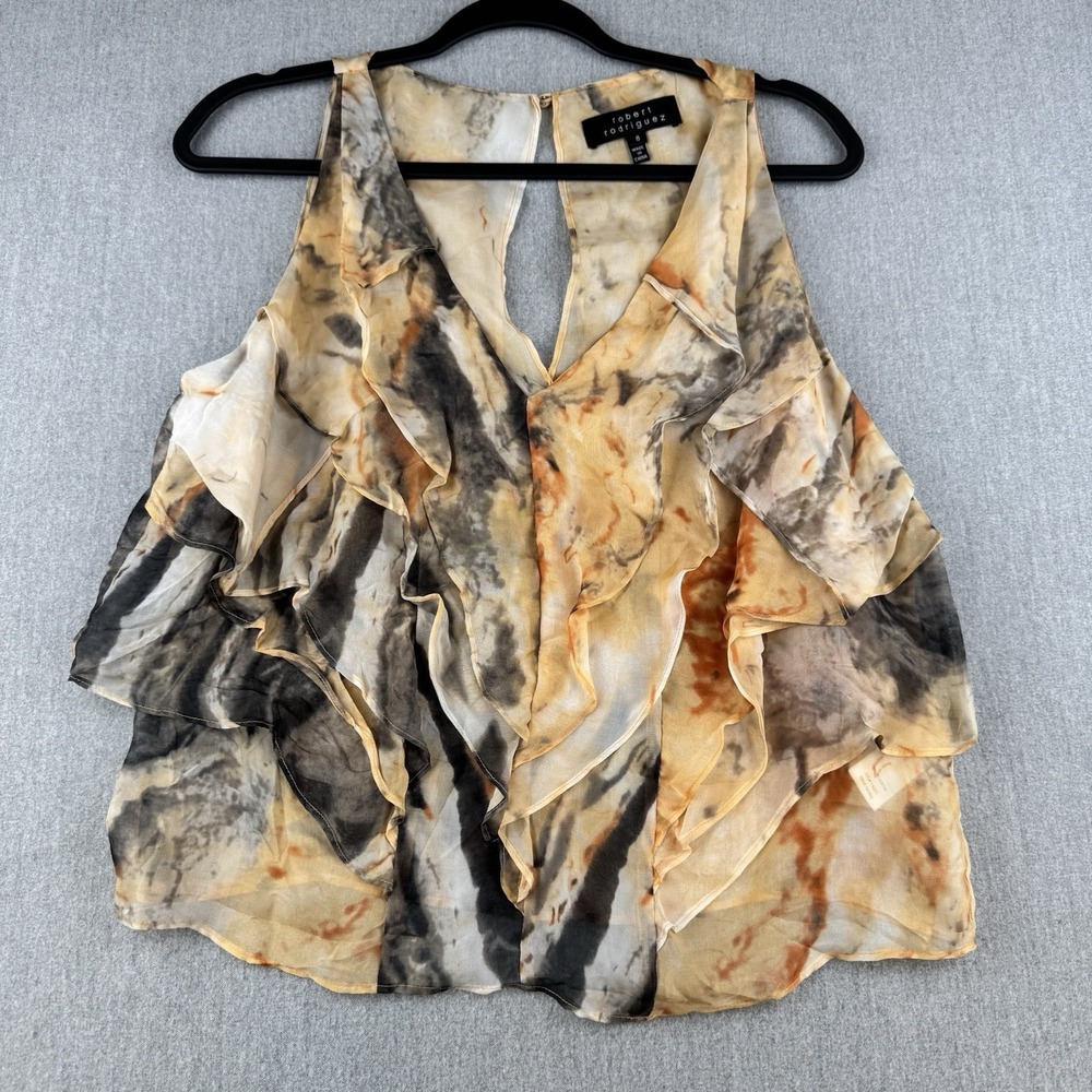 Robert Rodriguez Blouse Women Size 8‎ Sand Silk Sheer Ruffle Layered NWT